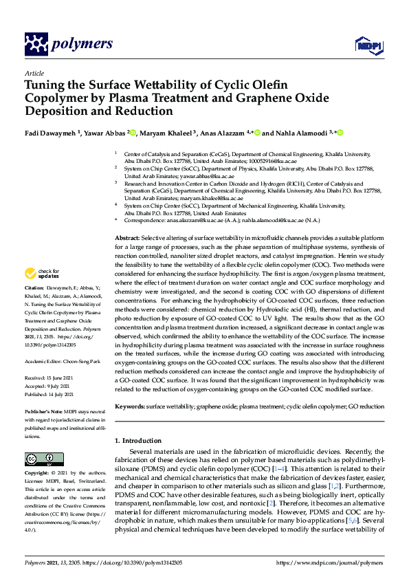 (PDF) Tuning the Surface Wettability of Cyclic Olefin Copolymer by ...