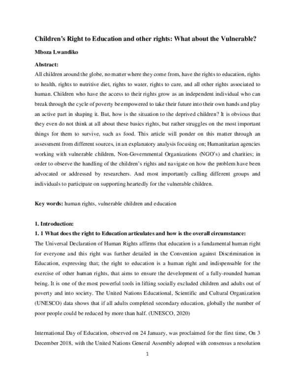 (PDF) Children’s Right to Education and other rights: What about the ...