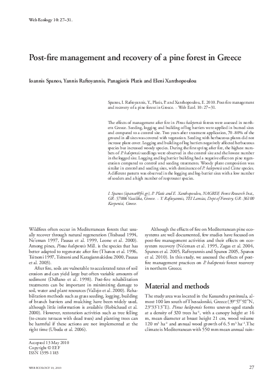(PDF) Post-fire management and recovery of a pine forest in Greece