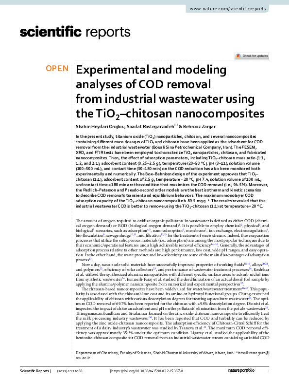 (PDF) Experimental and modeling analyses of COD removal from industrial ...