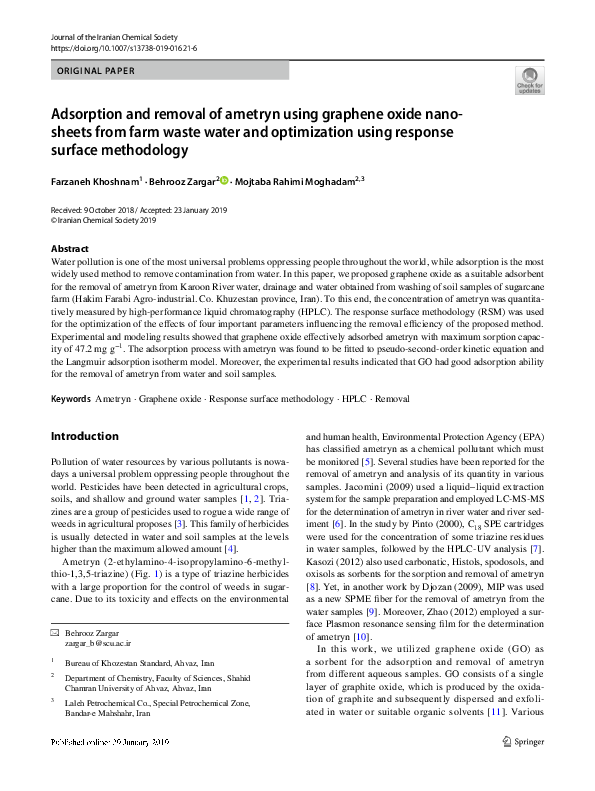  pdf adsorption and removal of ametryn using graphene oxide nano