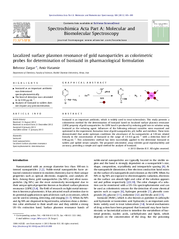 (PDF) Localized surface plasmon resonance of gold nanoparticles as ...