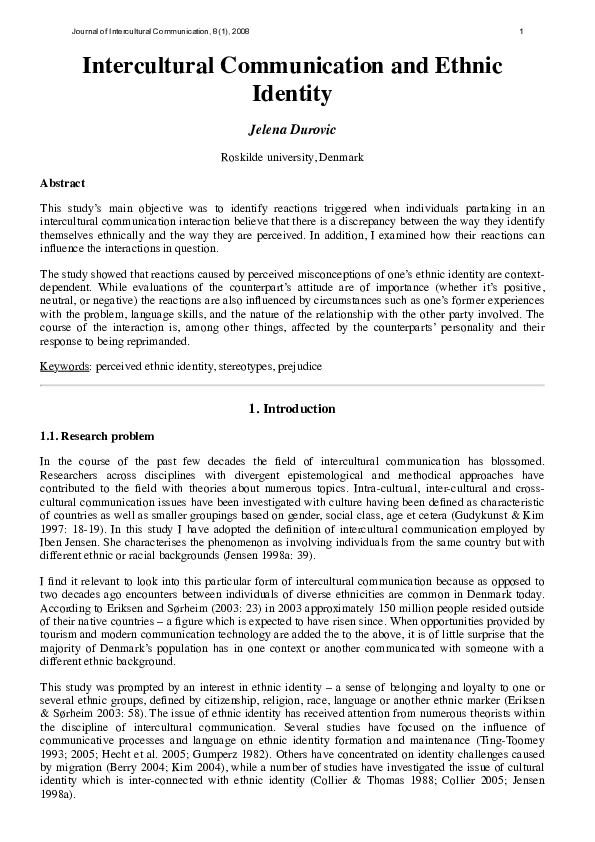 Pdf Intercultural Communication And Ethnic Identity Jelena Durovic