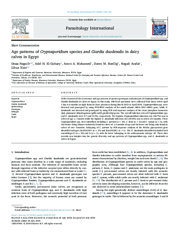 (PDF) Age patterns of Cryptosporidium species and Giardia duodenalis in ...
