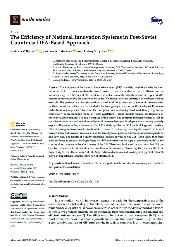 (PDF) The Efficiency of National Innovation Systems in Post-Soviet ...