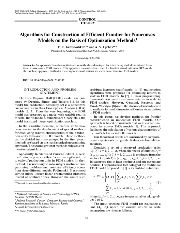 (PDF) Algorithms for construction of efficient frontier for nonconvex ...