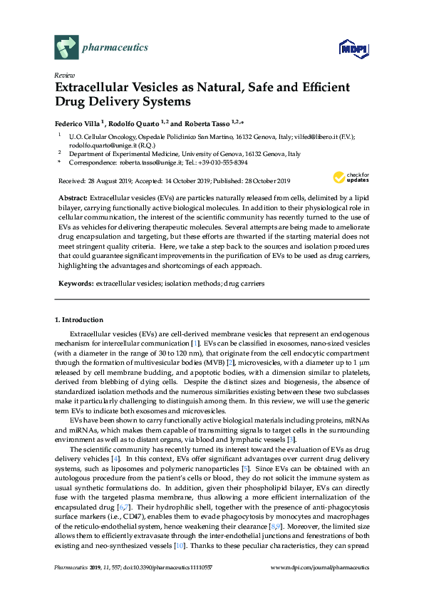 (PDF) Extracellular Vesicles as Natural, Safe and Efficient Drug ...