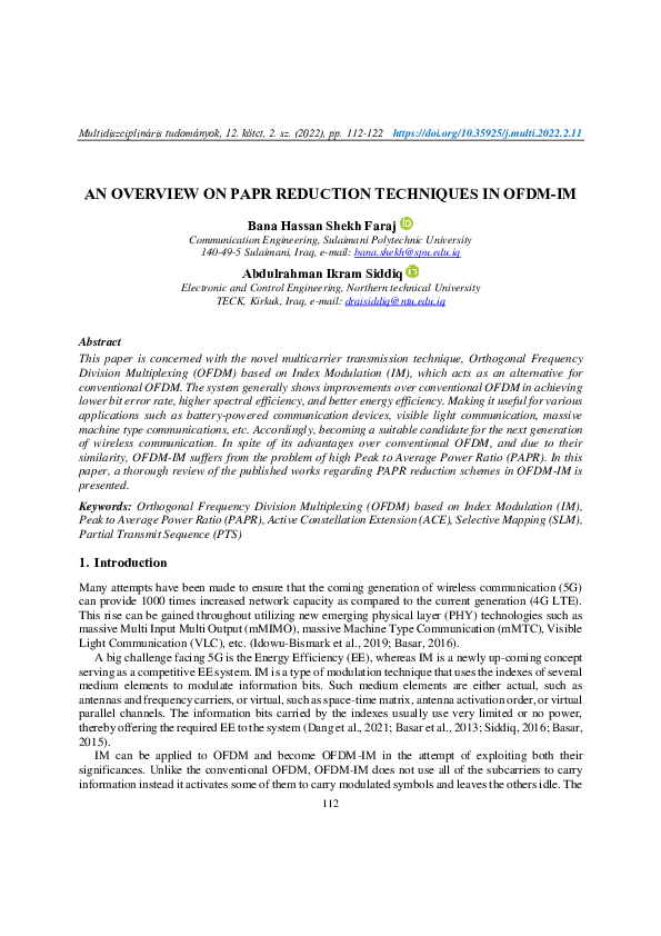 (PDF) Overview on PAPR reduction techniques in OFDM-IM