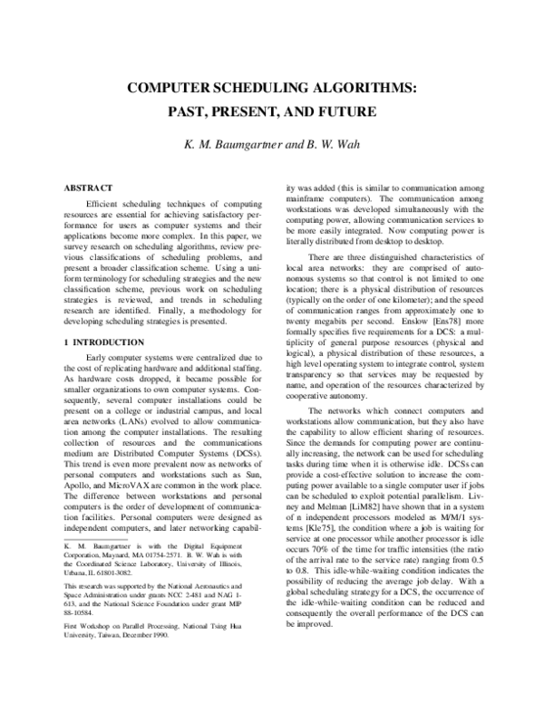 (PDF) Computer scheduling algorithms: Past, present and future