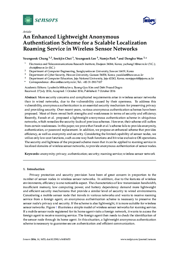 (PDF) An Enhanced Lightweight Anonymous Authentication Scheme for a ...