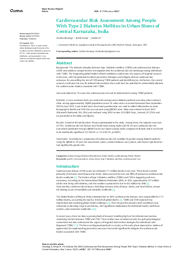 (PDF) Cardiovascular Risk Assessment Among People with Type 2 Diabetes ...