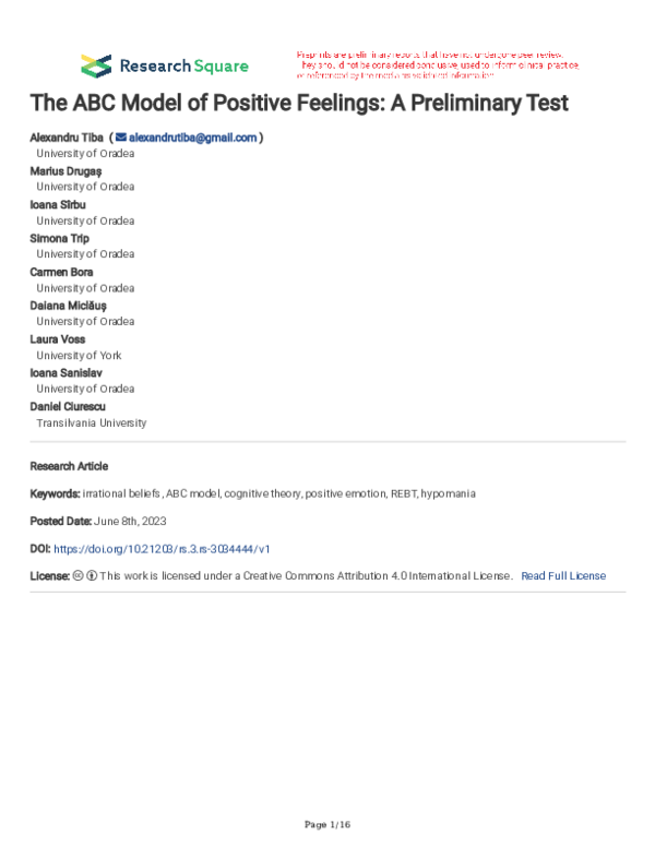 (PDF) The ABC Model of Positive Feelings: A Preliminary Test