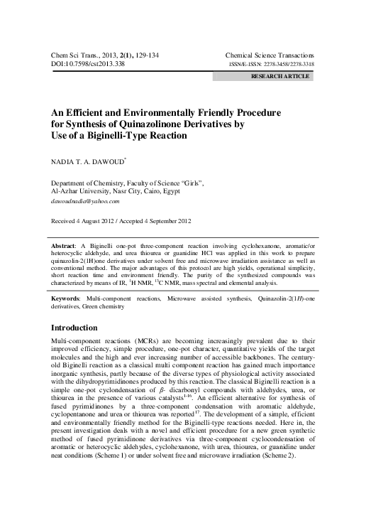 (PDF) An Efficient and Environmentally Friendly Procedure for Synthesis ...