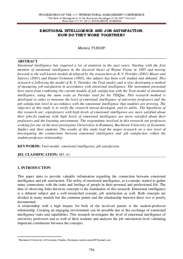 (PDF) Emotional Intelligence And Job Satisfaction. How Do They Work ...