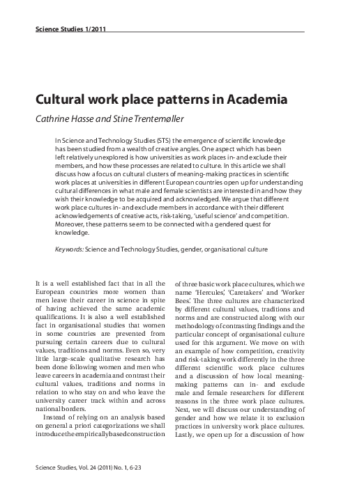 (PDF) Cultural work place patterns in Academia | Cathrine Hasse ...