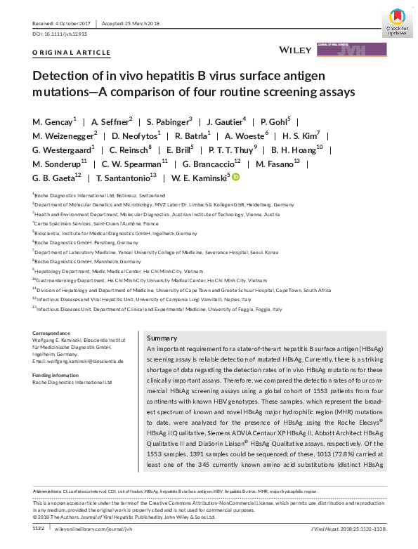 (PDF) Detection of in vivo hepatitis B virus surface antigen mutations ...
