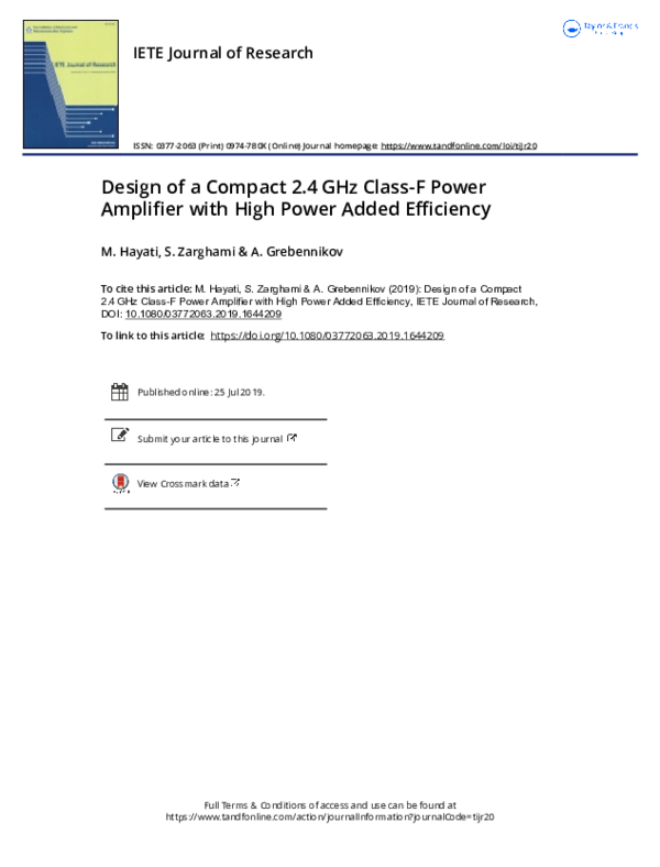 (PDF) Design of a Compact 2.4 GHz Class-F Power Amplifier with High ...