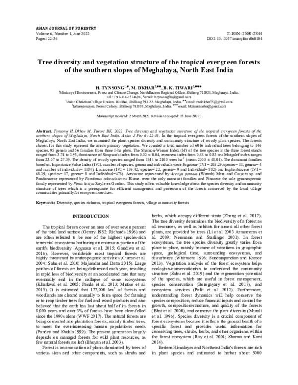 (PDF) Tree diversity and vegetation structure of the tropical evergreen ...