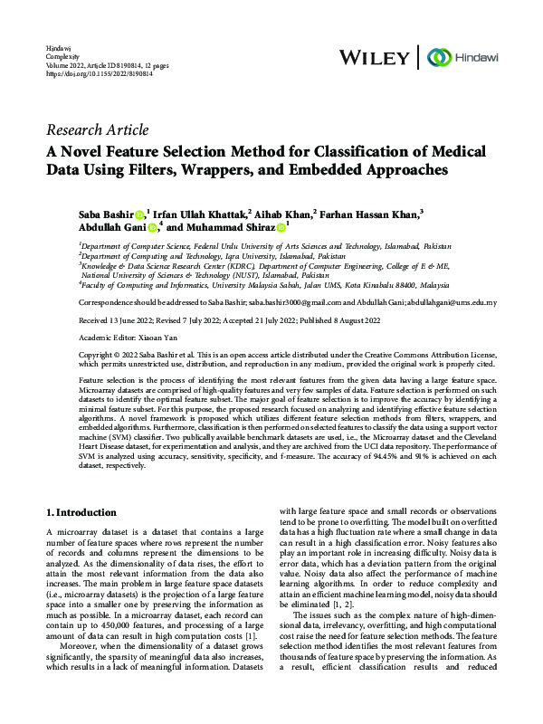 (PDF) A Novel Feature Selection Method for Classification of Medical ...