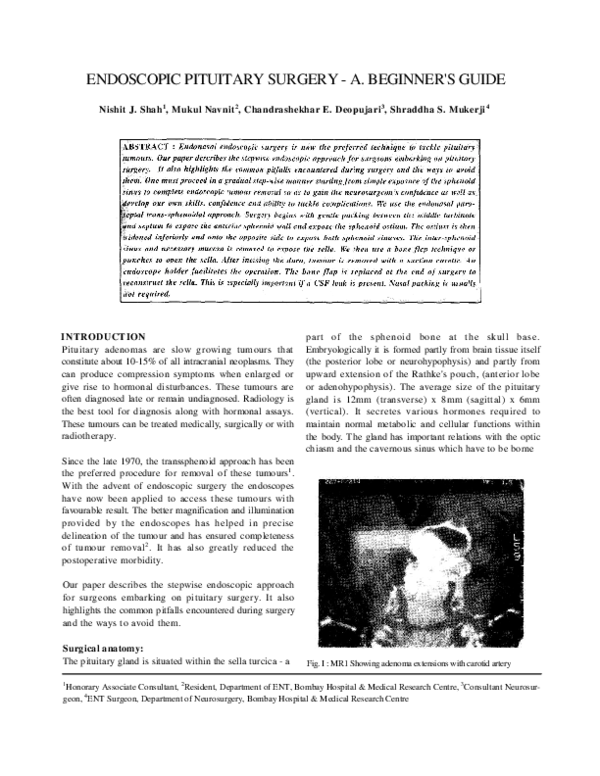 (PDF) Endoscopic pituitary surgery - a. beginner’s guide