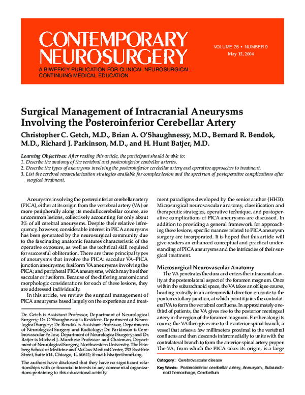 (PDF) Surgical management of intracranial aneurysms previously treated ...