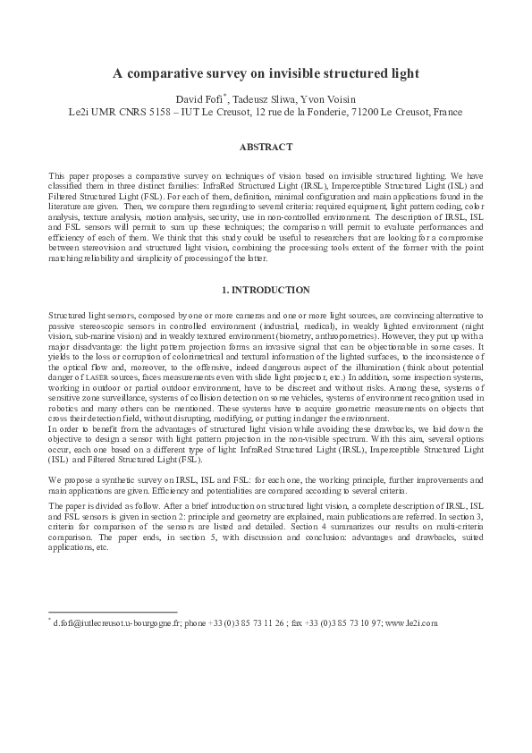 (PDF) A comparative survey on invisible structured light