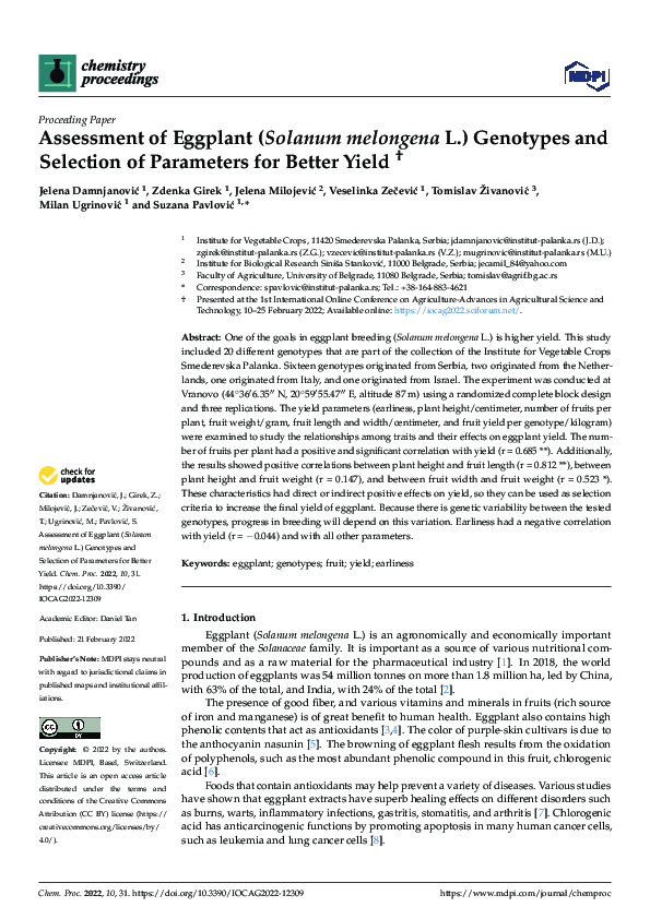 (PDF) Assessment of Eggplant (Solanum melongena L.) Genotypes and ...