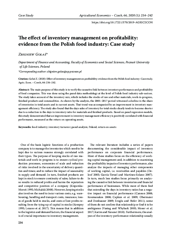 (PDF) Effect of inventory management on profitability ev