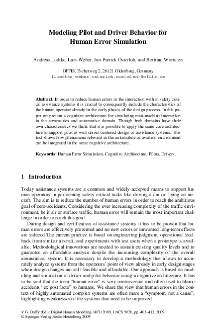 (PDF) Modeling Pilot and Driver Behavior for Human Error Simulation