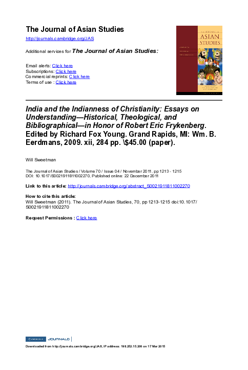 (PDF) India and the Indianness of Christianity: Essays on Understanding ...