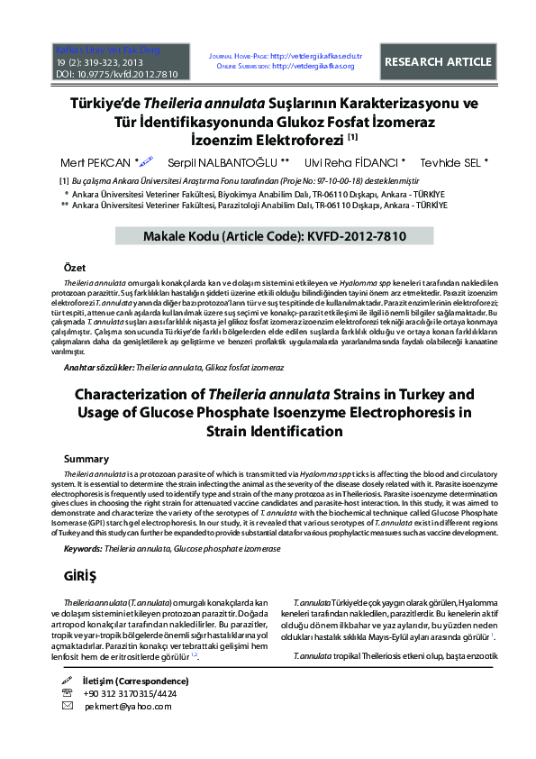(PDF) Characterization of Theileria annulata Strains in Turkey and ...