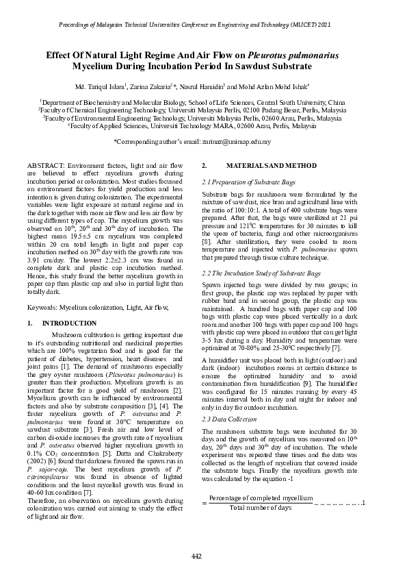 (PDF) Effect Of Natural Light Regime And Air Flow on Pleurotus ...