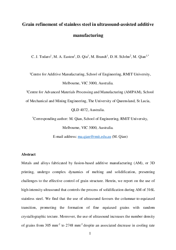 (PDF) Grain refinement of additively manufactured stainless steel by ...