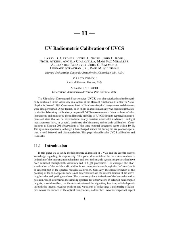 (PDF) UV radiometric calibration of UVCS