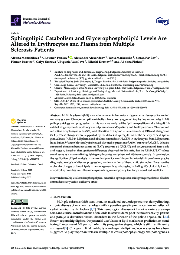 (PDF) Sphingolipid Catabolism and Glycerophospholipid Levels Are ...