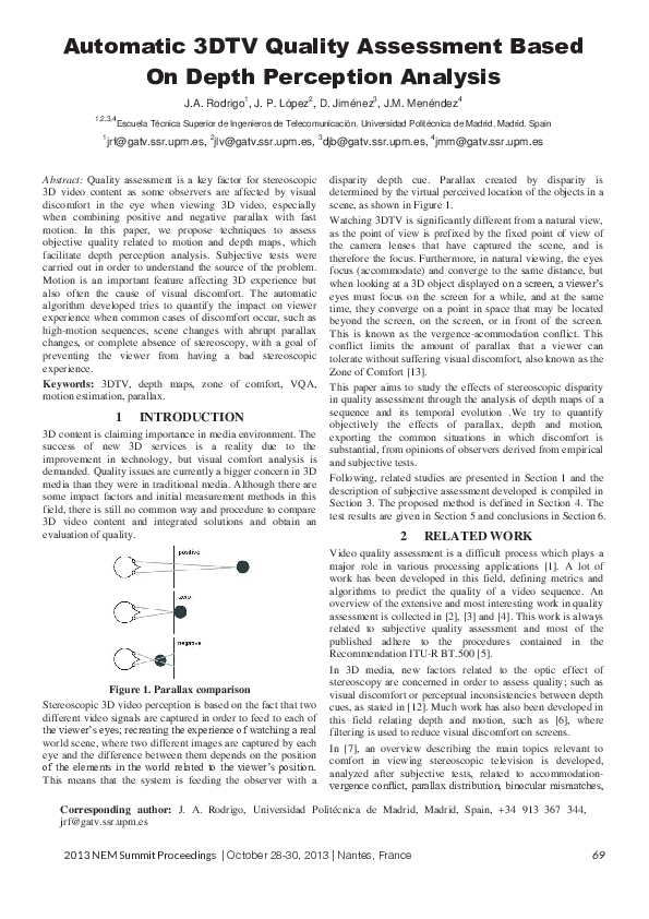 (PDF) Automatic 3DTV Quality Assessment Based On Depth Perception Analysis