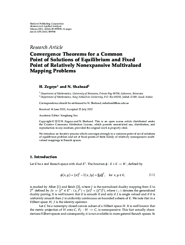 (PDF) Convergence Theorems for a Common Point of Solutions of ...