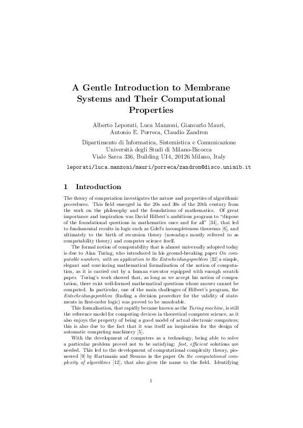 (PDF) A Gentle Introduction to Membrane Systems and Their Computational ...