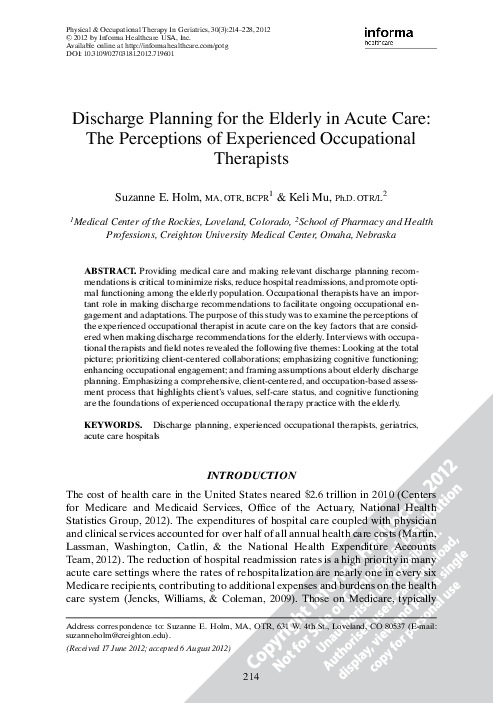 (PDF) Discharge Planning for the Elderly in Acute Care: The Perceptions ...