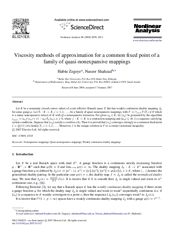 (PDF) Viscosity methods of approximation for a common fixed point of a ...