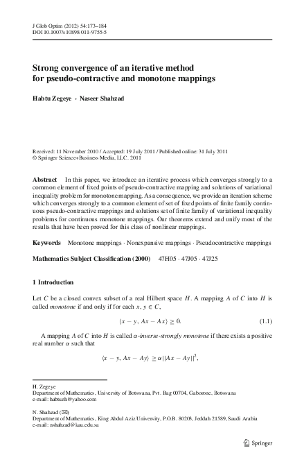 (PDF) Strong convergence of an iterative method for pseudo-contractive ...
