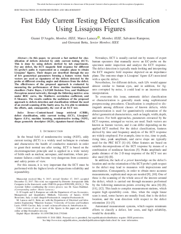 (PDF) Fast Eddy Current Testing Defect Classification Using Lissajous ...