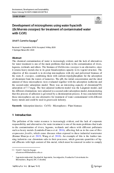 (PDF) Development of microspheres using water hyacinth (Eichhornia ...