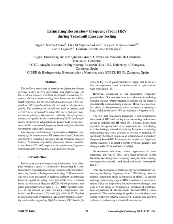 (PDF) Estimating respiratory frequency from HRV during treadmill ...
