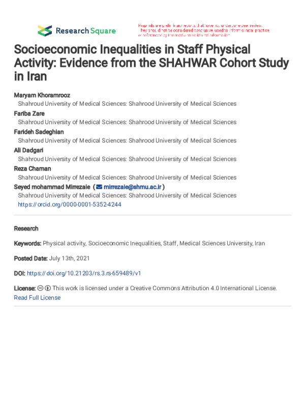 (PDF) Socioeconomic Inequalities in Staff Physical Activity: Evidence ...