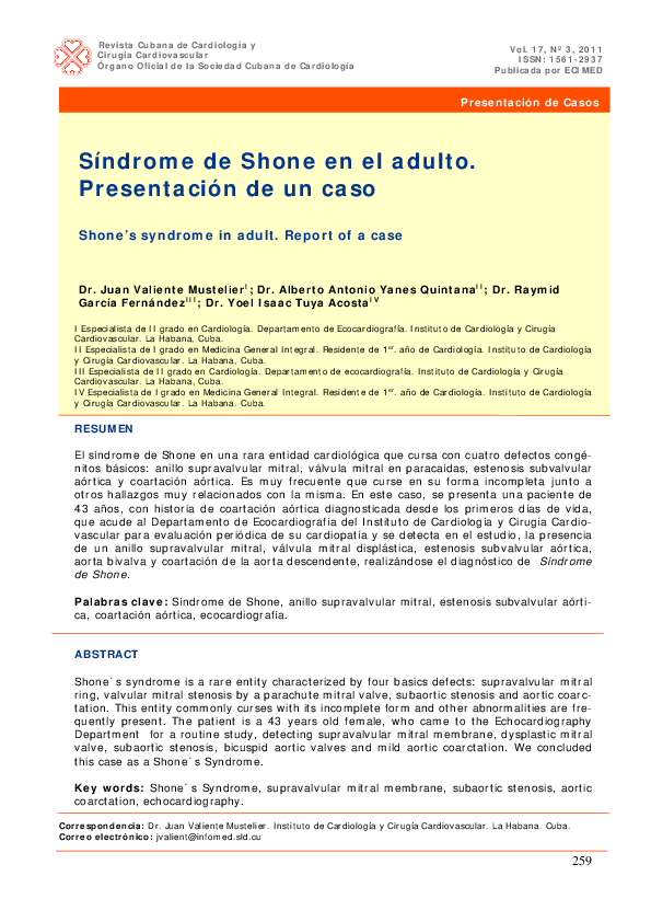(PDF) Shone's syndrome in adult. Report of a case