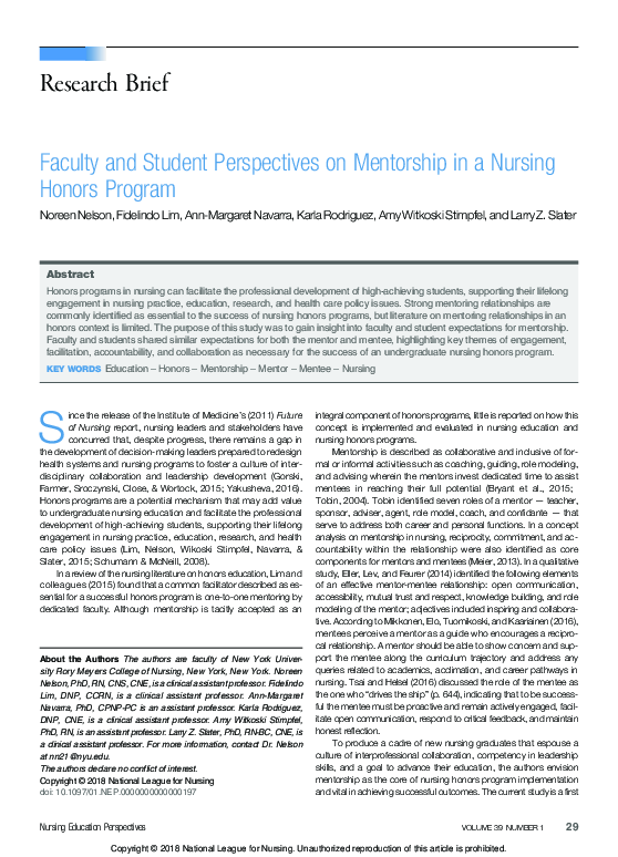 (PDF) Faculty and Student Perspectives on Mentorship in a Nursing ...