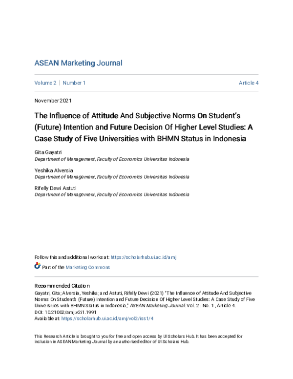 (PDF) The Influence of Attitude And Subjective Norms On Student’s ...