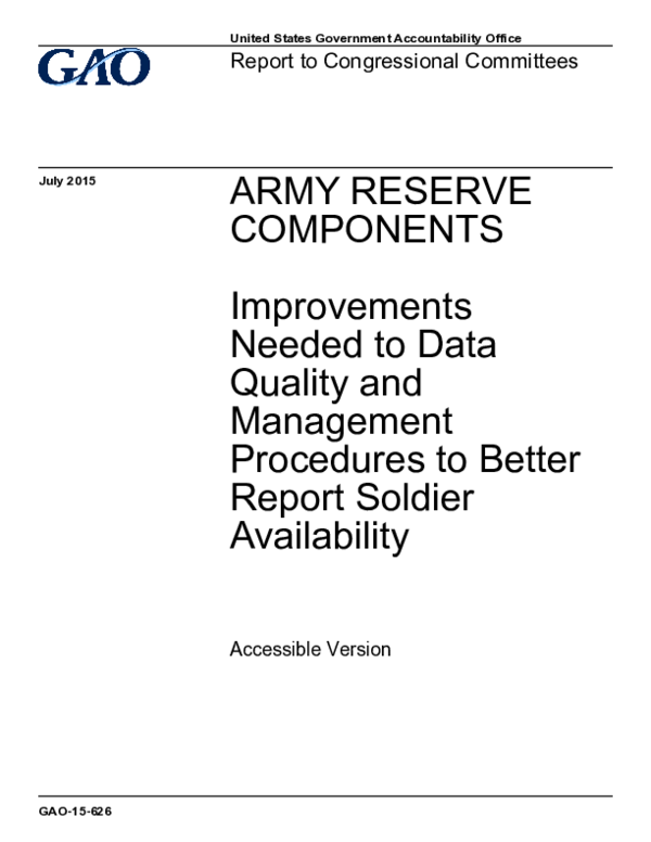 (PDF) Army Reserve Components: Improvements Needed to Data Quality and ...