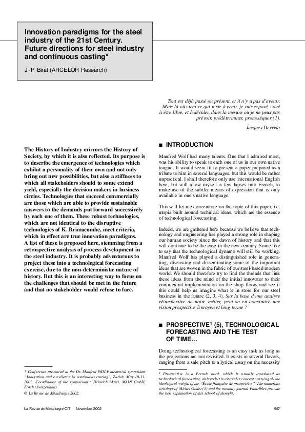 (PDF) Innovation paradigms for the steel industry of the 21st Century ...